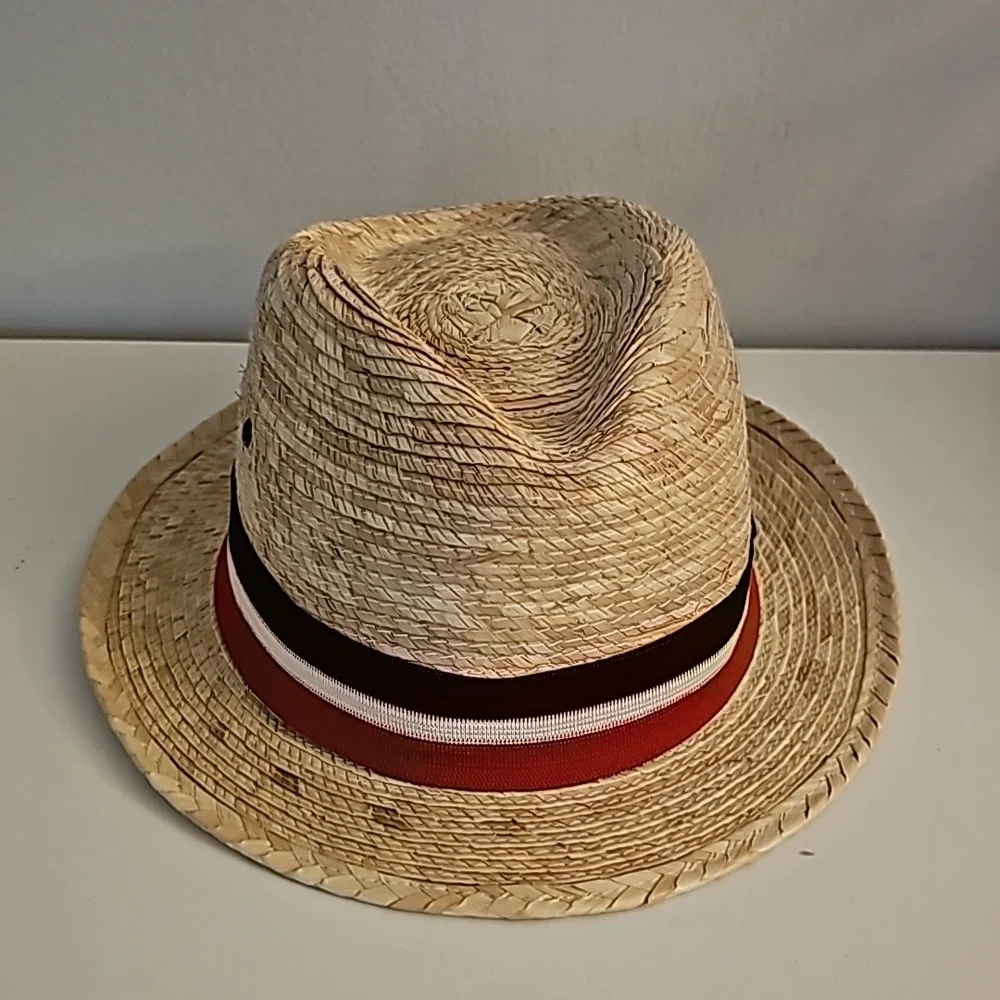 Stylish Straw Fedora with Red White and Blue Band
